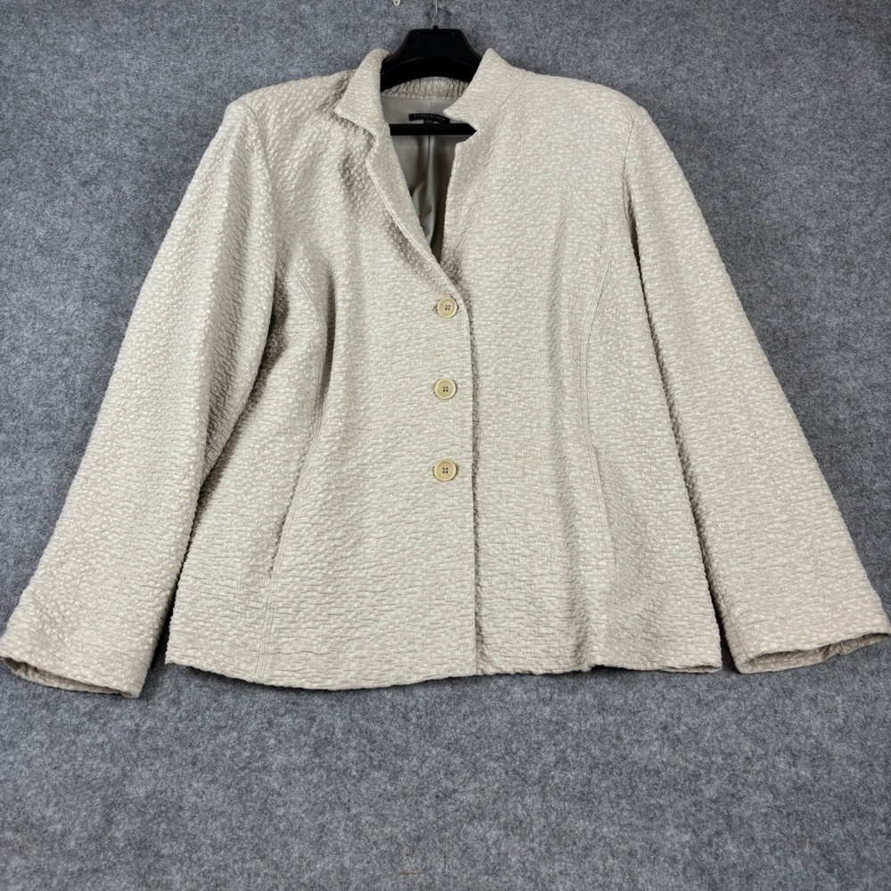 Eileen Fisher Blazer Womens 1X Cream Textured Button Front Stand Collar Jacket